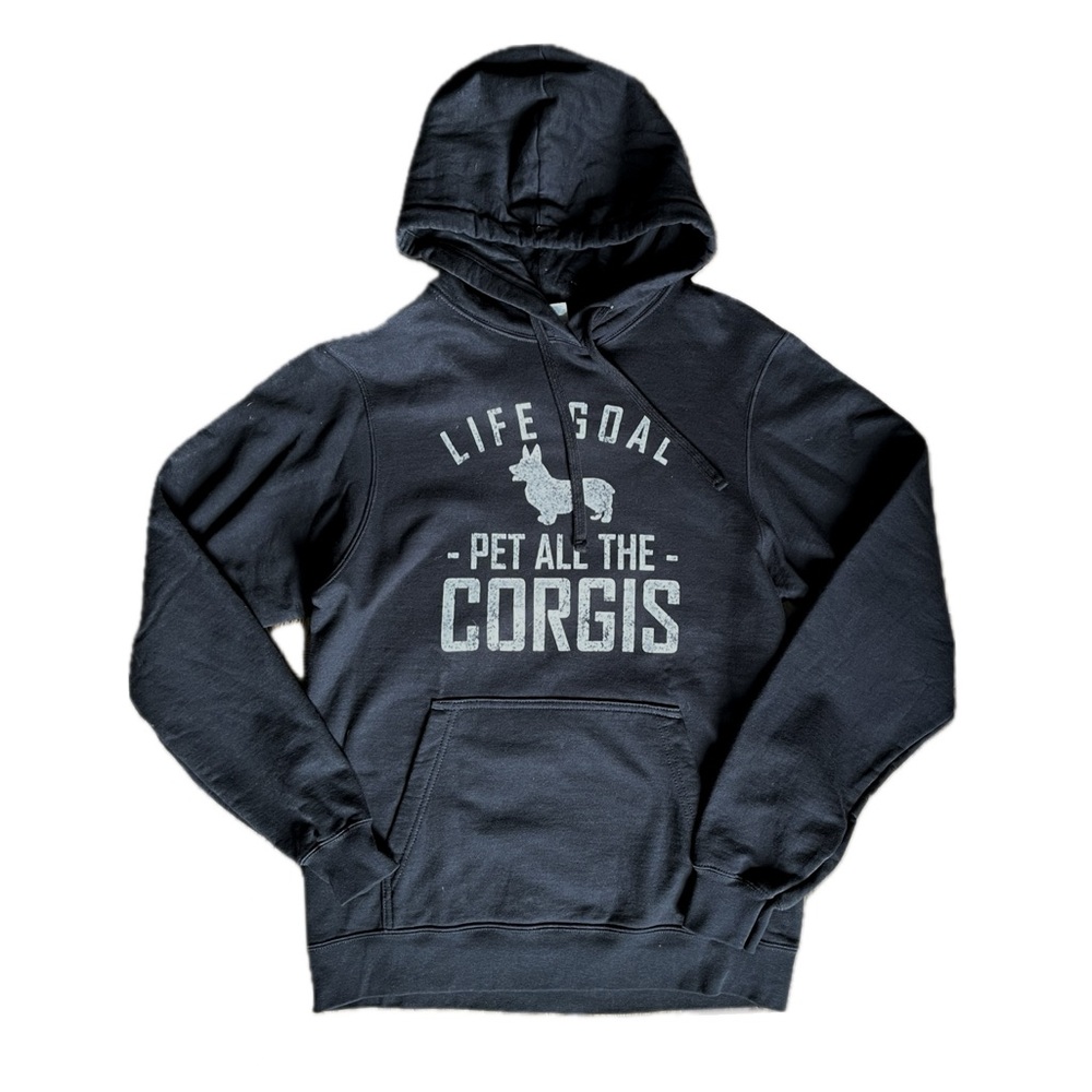 Corgi Life Goal Pet dog Pullover Hoodie Small black white sweatshirt - Picture 3 of 8